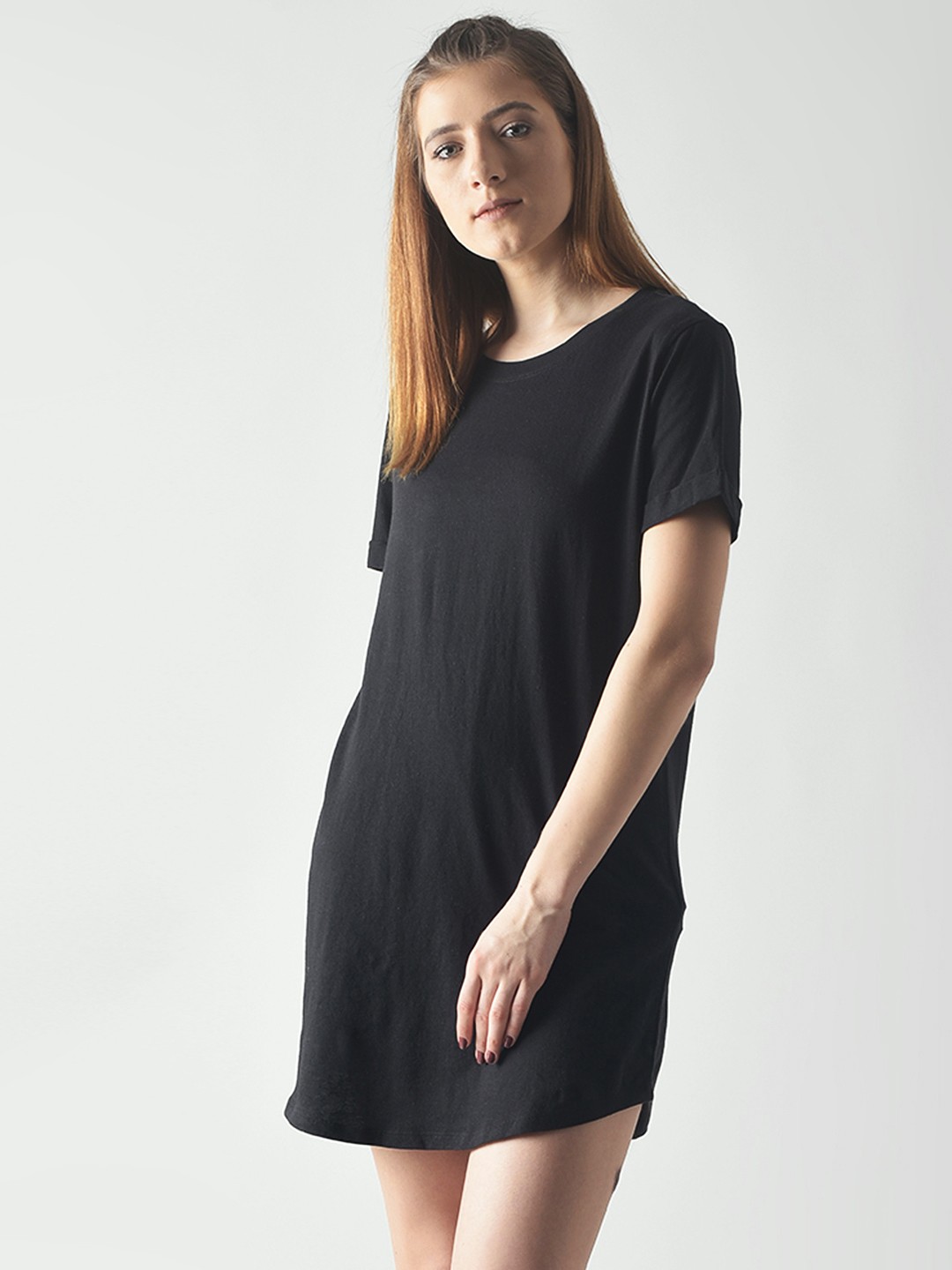 

FOREVER 21 Women Black Solid T-shirt Dress