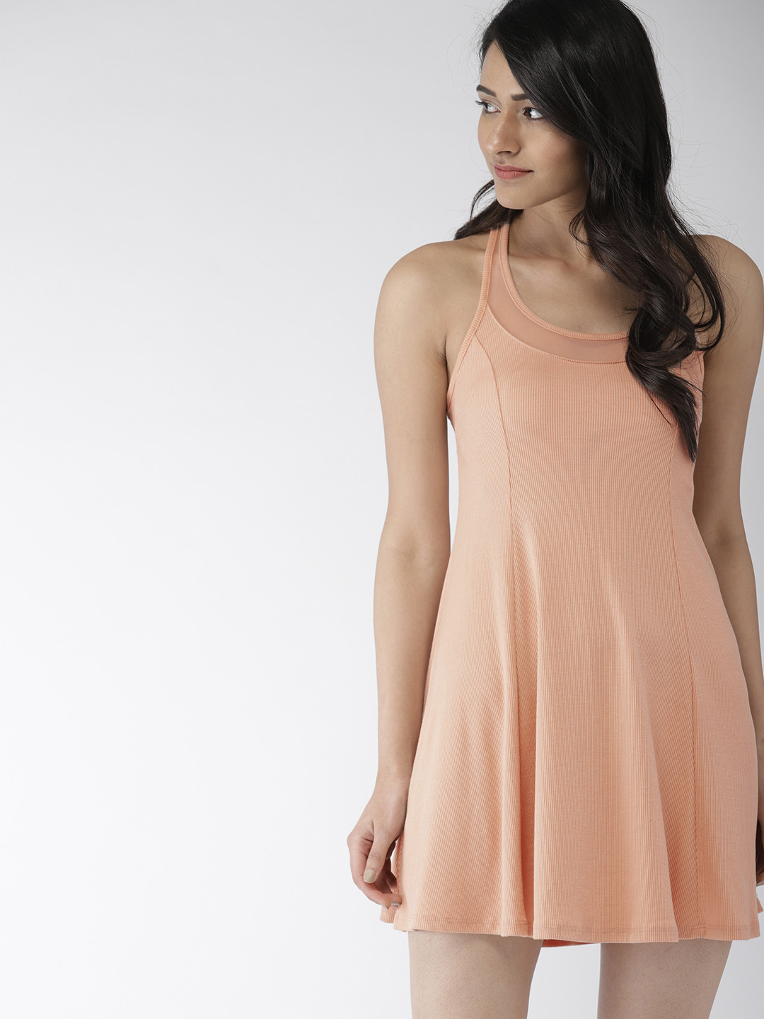 

FOREVER 21 Women Peach-Coloured Solid Fit and Flare Dress