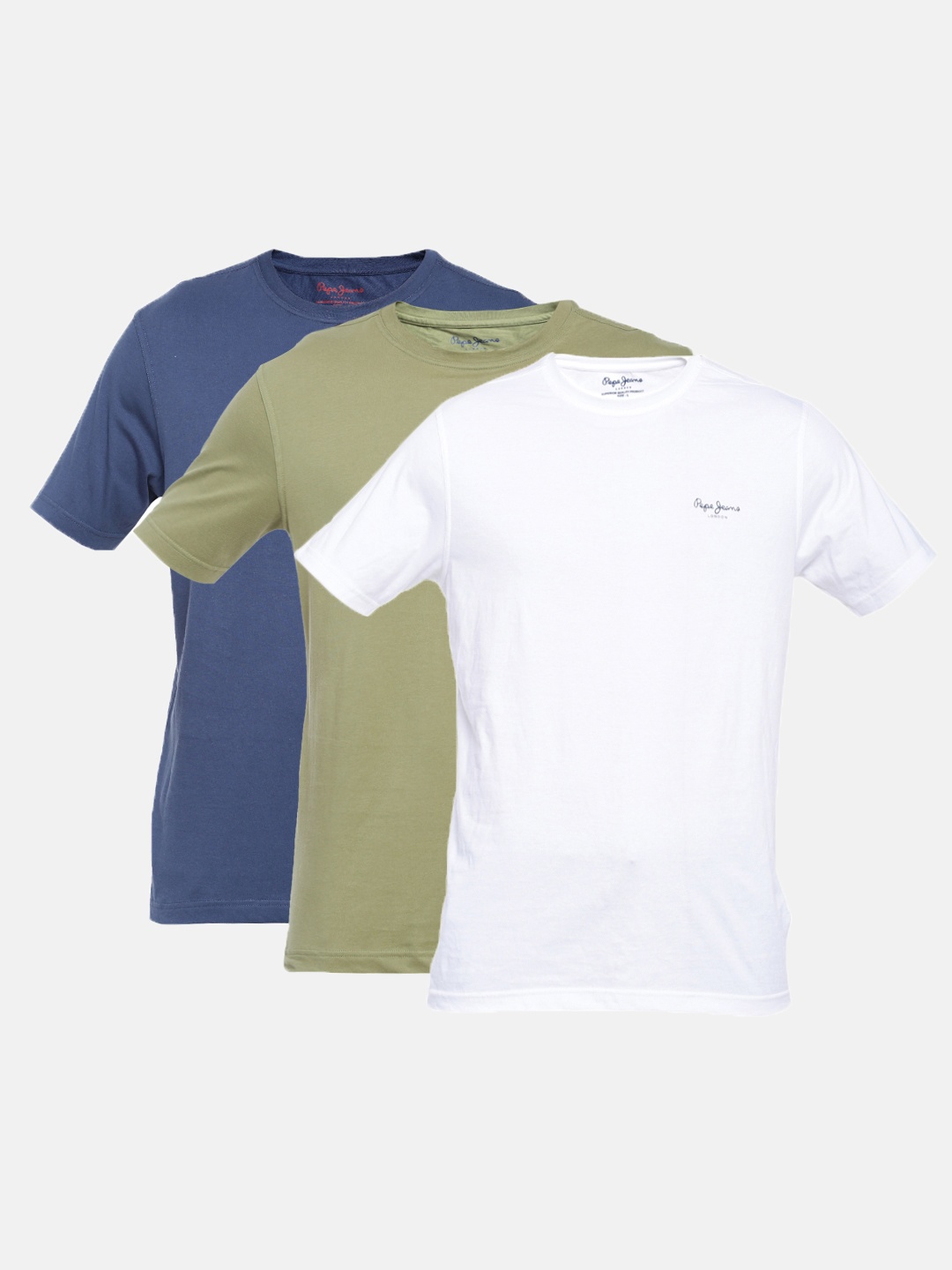 

Pepe Jeans Men Pack of 3 Solid Pure Cotton T-shirts, Olive