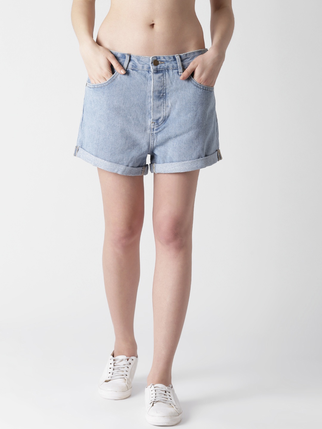 

FOREVER 21 Women Blue Solid Regular Fit Denim Shorts