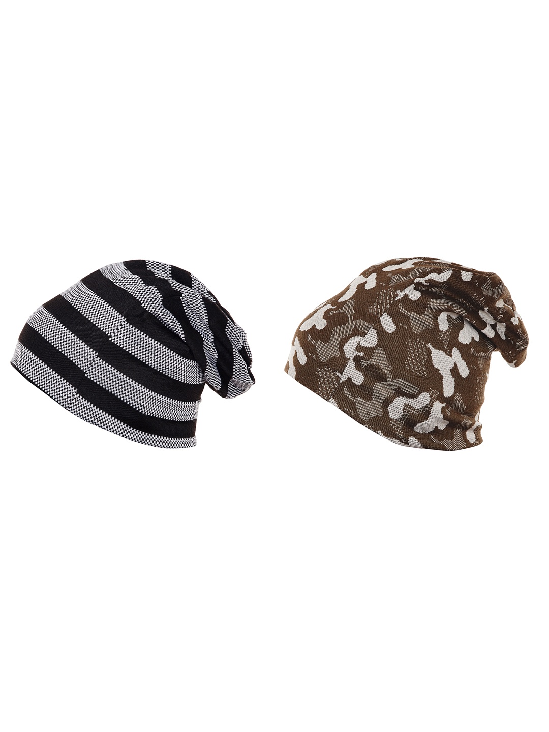 

VIMAL Men Cotton Self Design Pack of 2 Beanie Caps, Olive