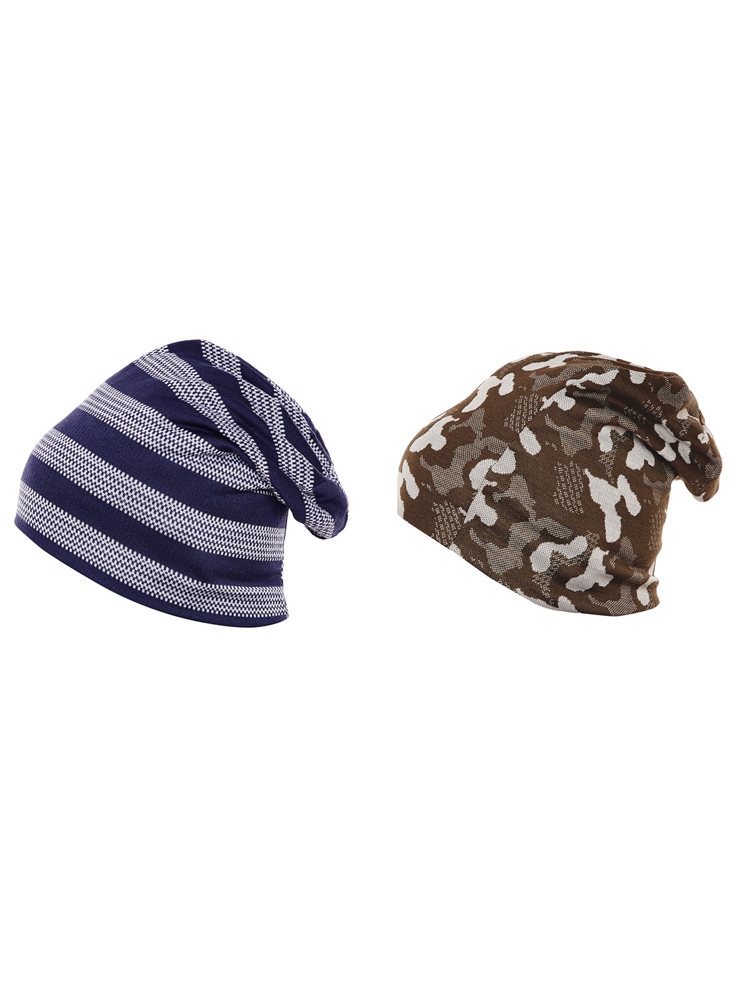

VIMAL Men Cotton Self Design Pack of 2 Beanie Caps, Olive