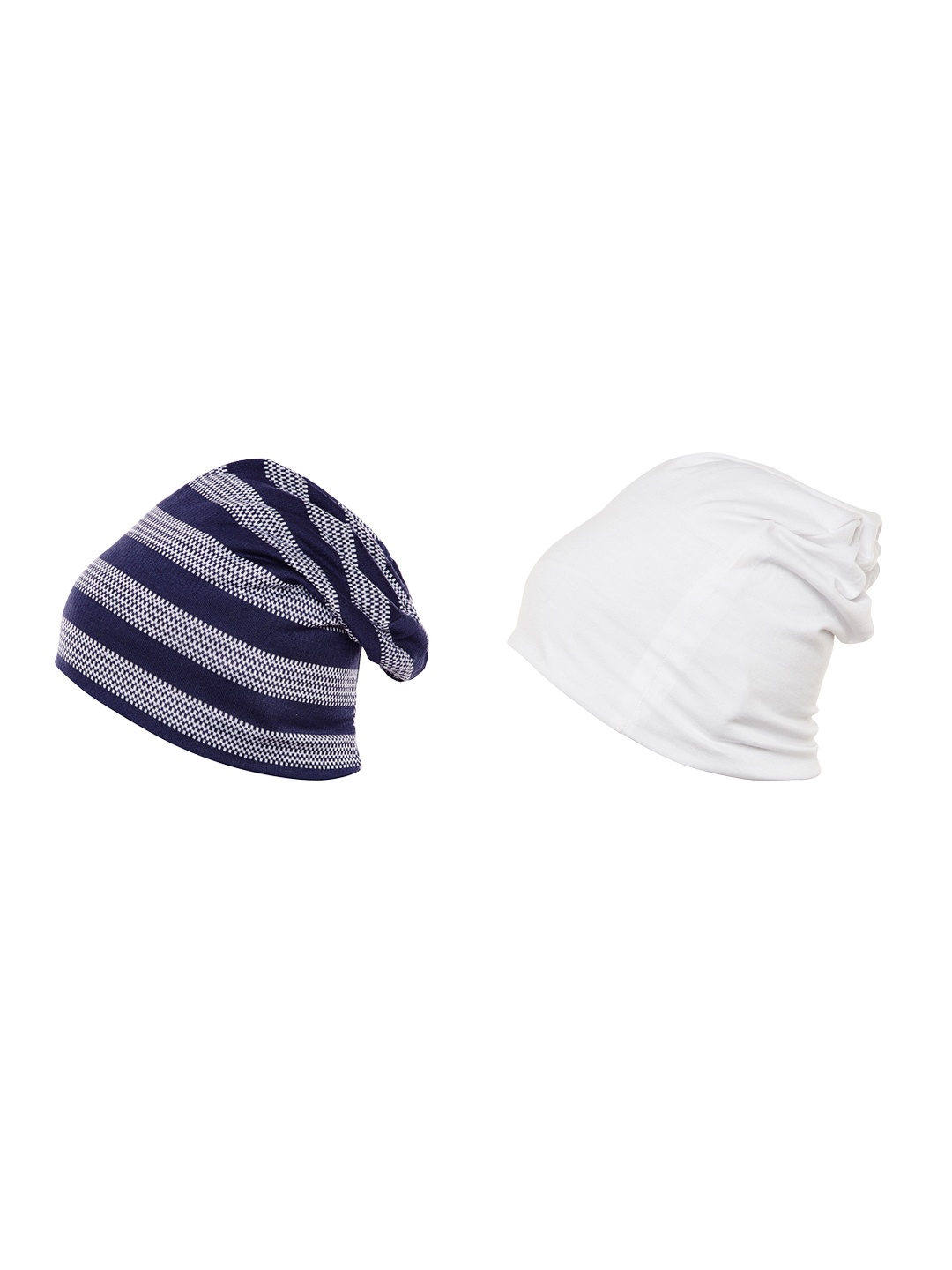 

VIMAL Men Cotton Self Design Pack of 2 Beanie Caps, Navy blue