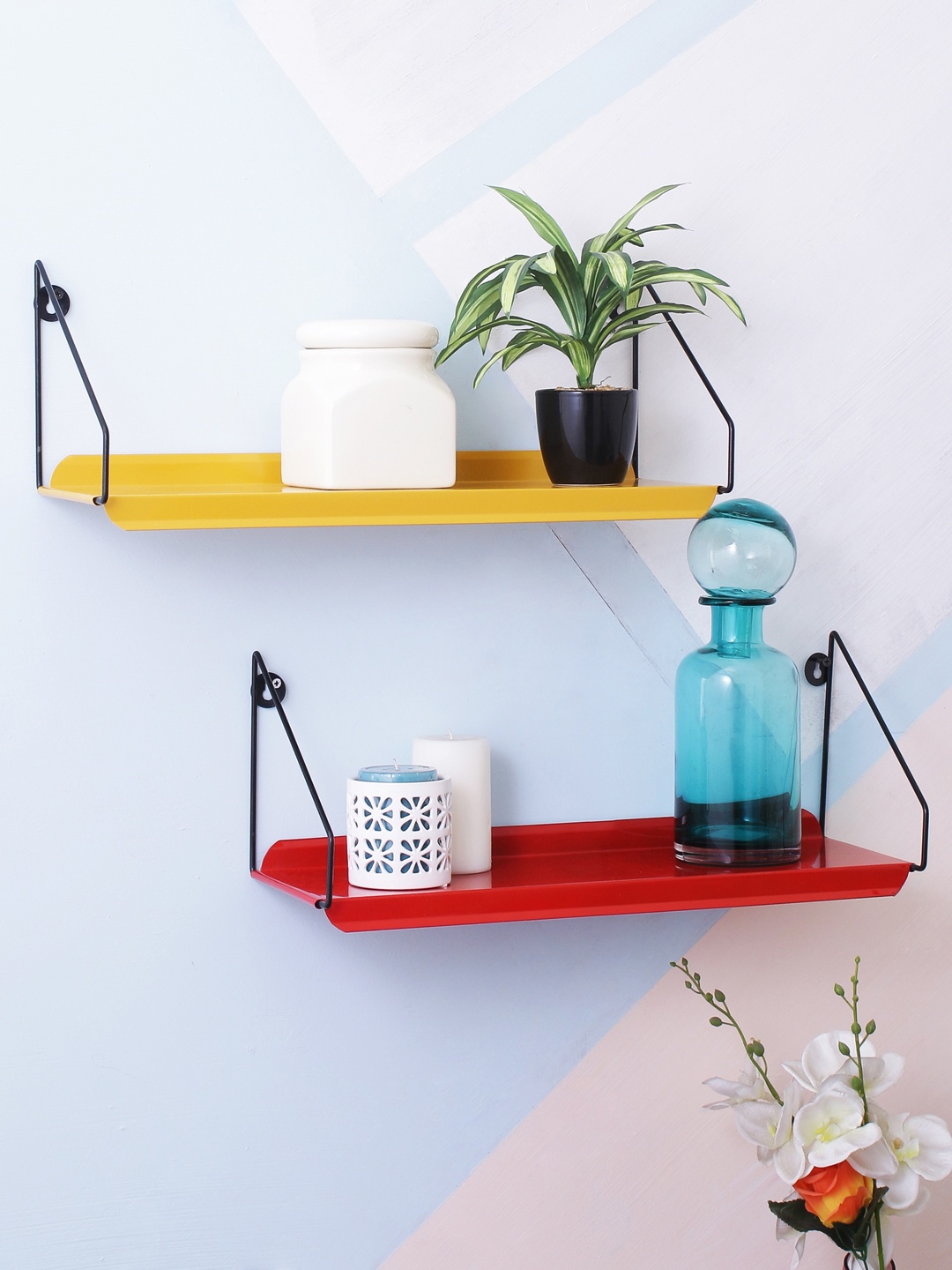 

Home Sparkle Yellow & Red Metal Basic Wall Shelf