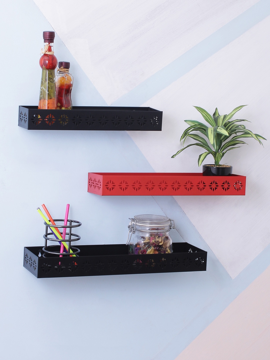 

Home Sparkle Black & Red Metal Basic Wall Shelf