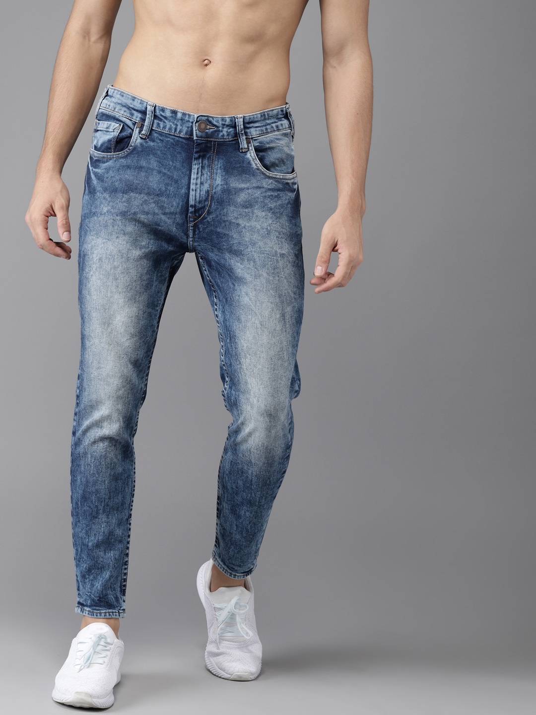 

HERE&NOW Men Blue Slim Fit Mid-Rise Cropped Clean Look Stretchable Jeans
