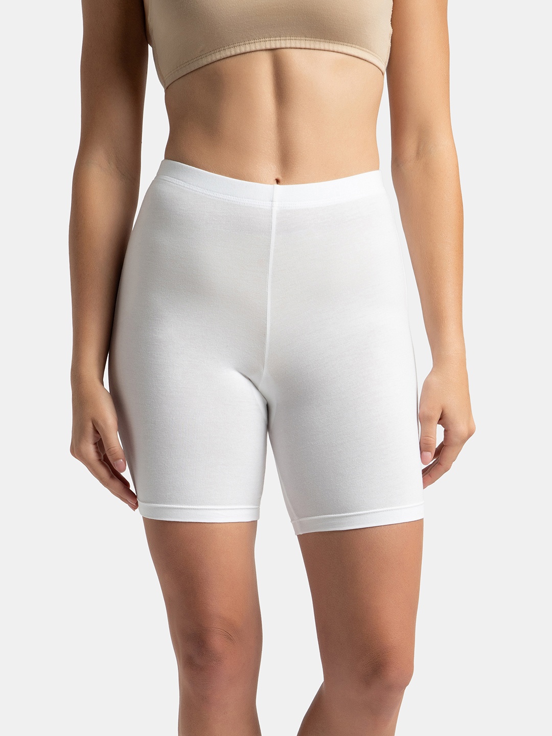 

Jockey High Coverage Super Combed Cotton Concealed Waistband Stretch Shorties -1529, White