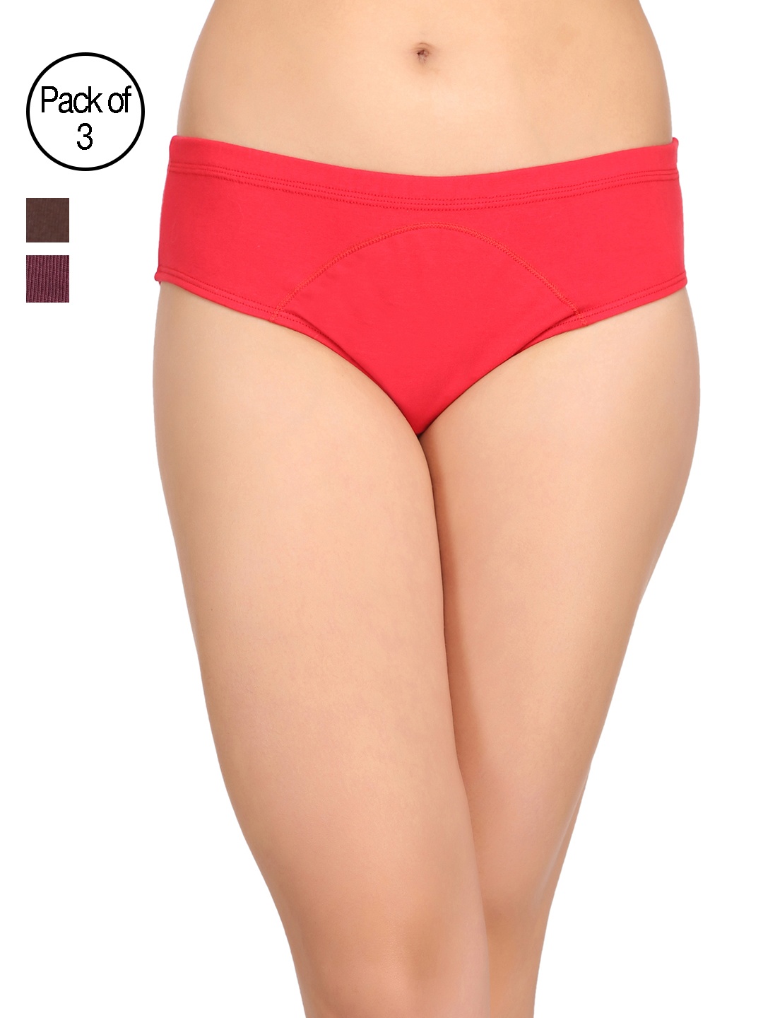 

Clovia Set of 3 Low Waist Solid Bikini Briefs COMPN0687, Red