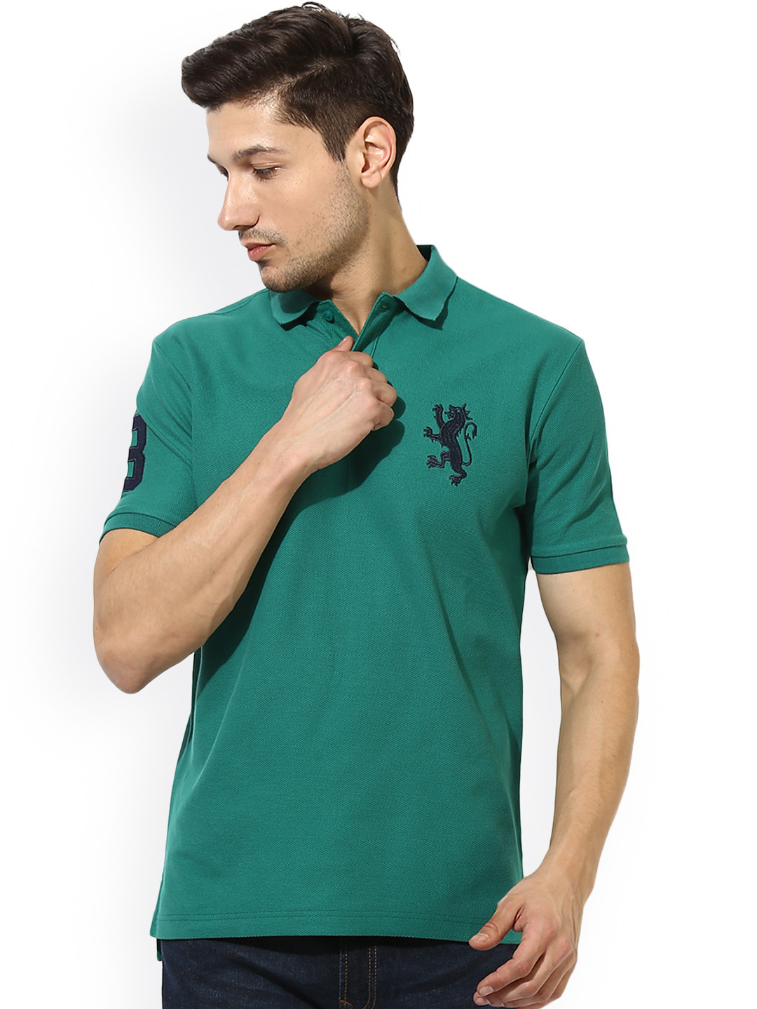 

Red Tape Men Teal Green Solid Polo Collar T-shirt