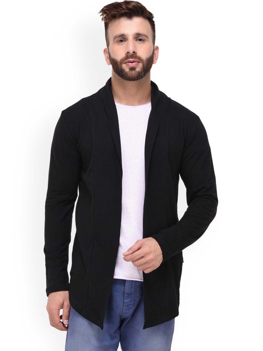 

Rigo Black Solid Open Front Shrug