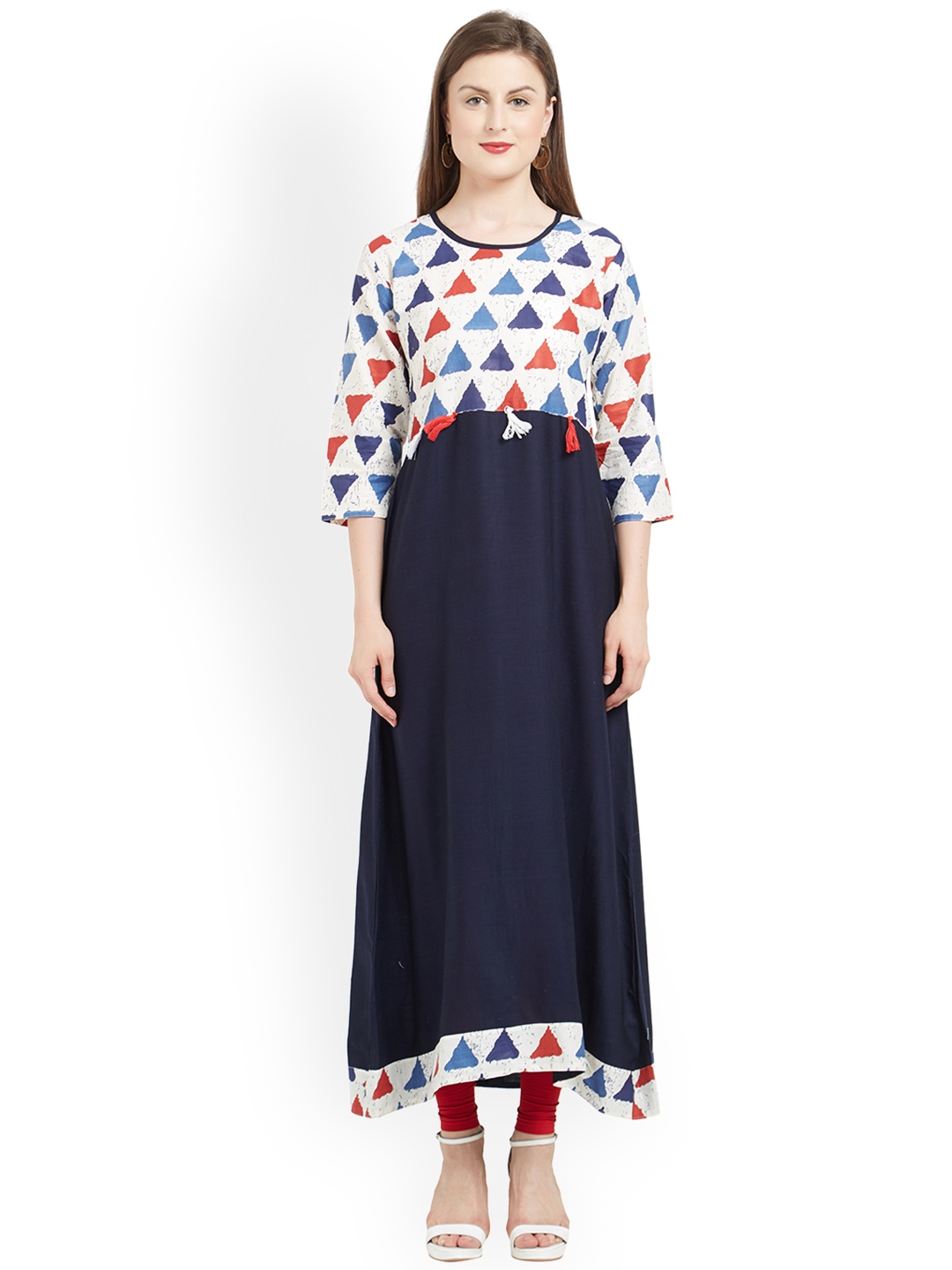 

Kvsfab Women Navy Blue & Off-White Printed A-Line Kurta