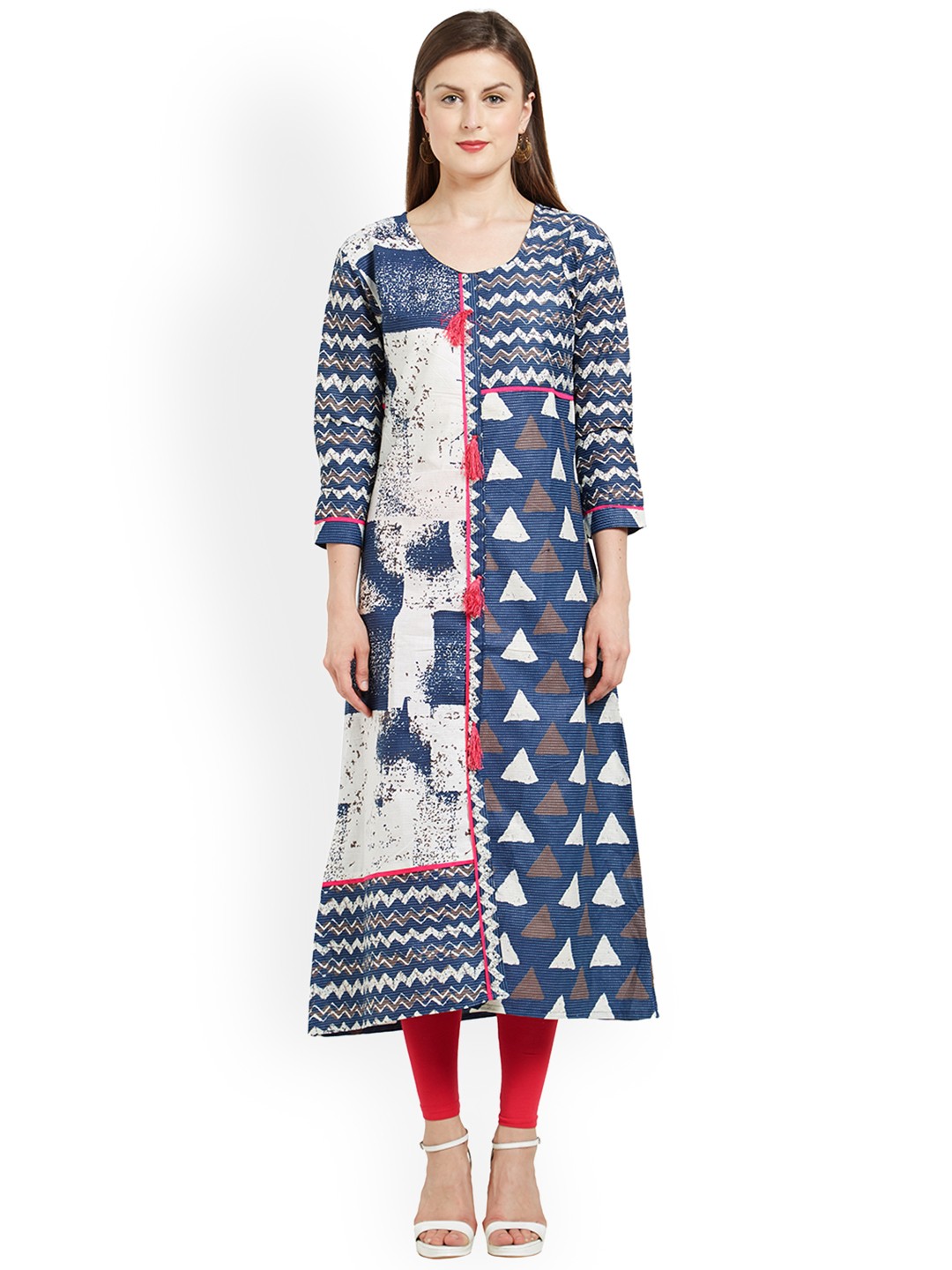 

Kvsfab Women Multicoloured Printed Straight Kurta, Blue