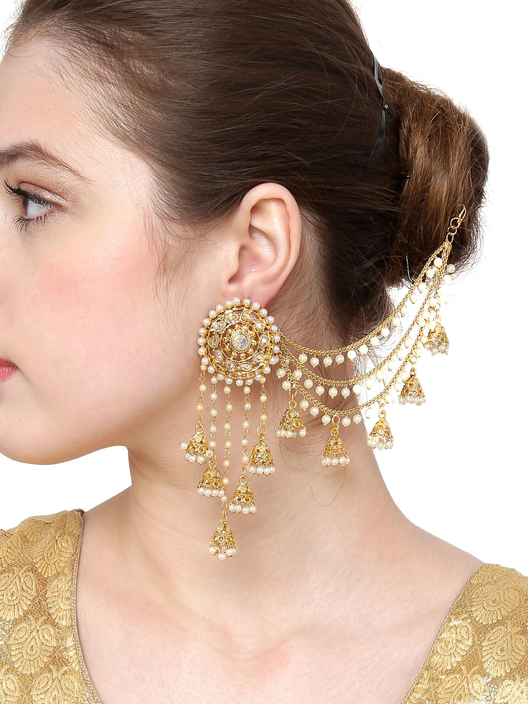 

Shining Diva Gold-Toned & White Classic Jhumkas