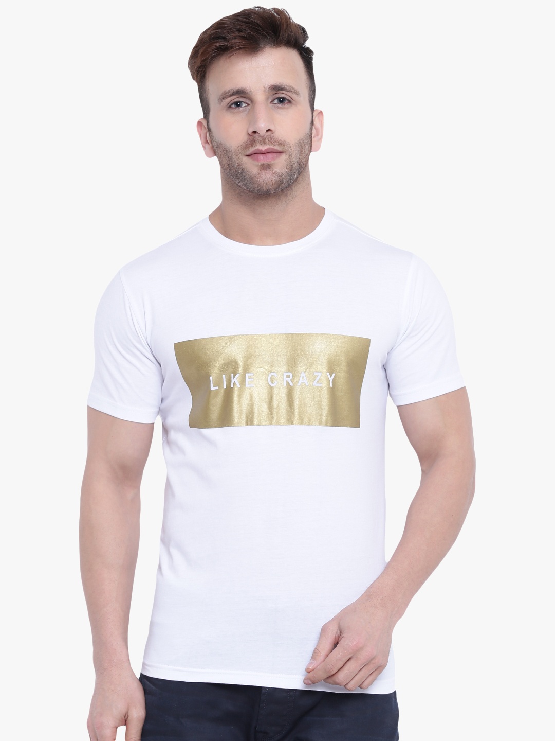 

GRITSTONES Men White Printed Round Neck T-shirt