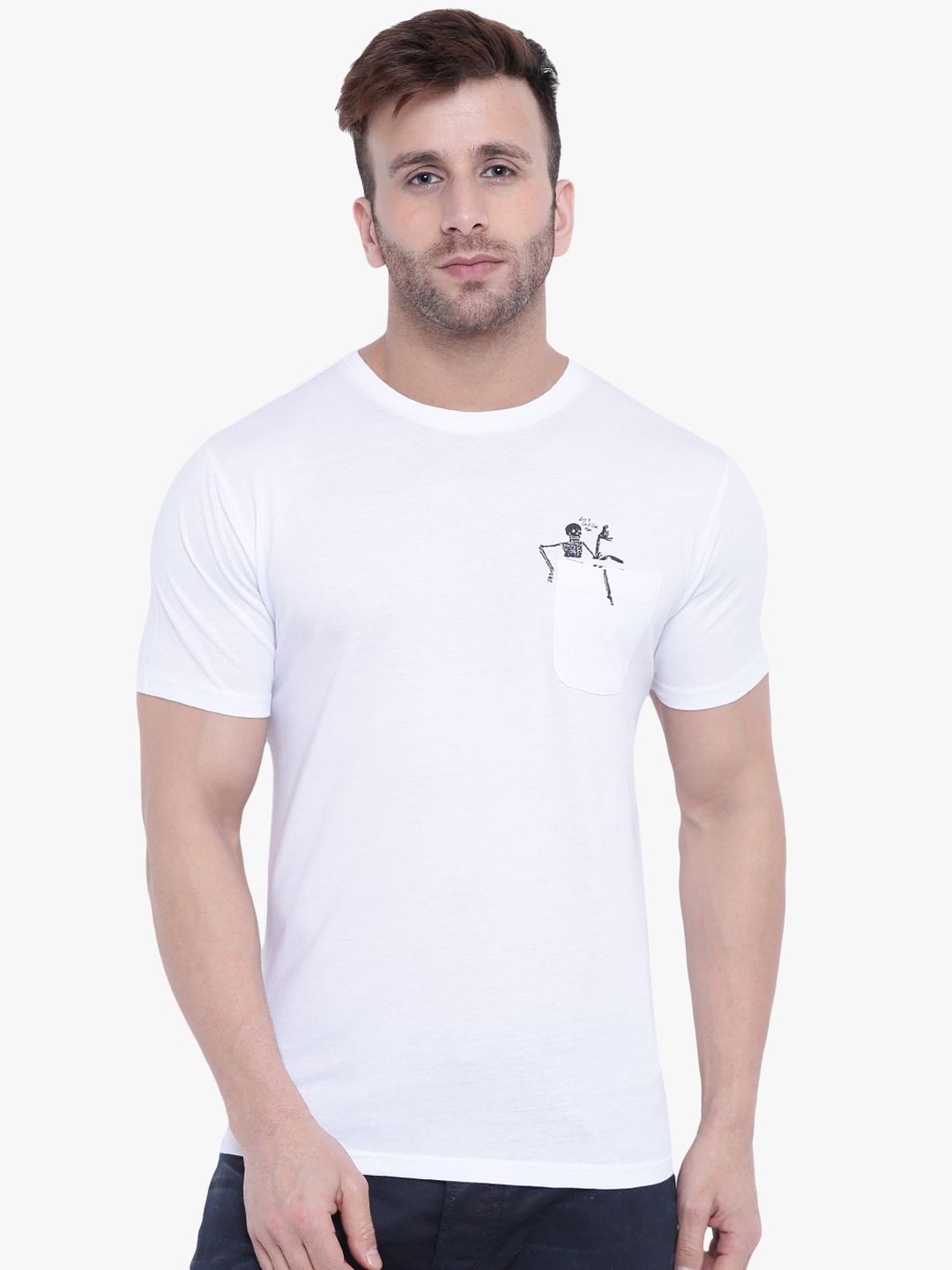

GRITSTONES Men White Solid Round Neck T-shirt