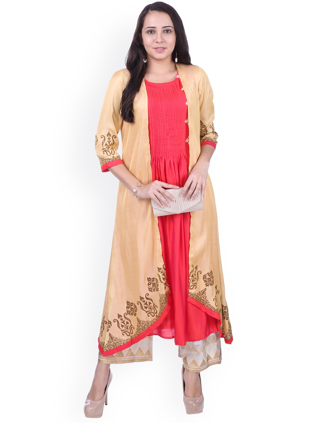 

Indian Ink Red & Beige Printed A-Line Kurta