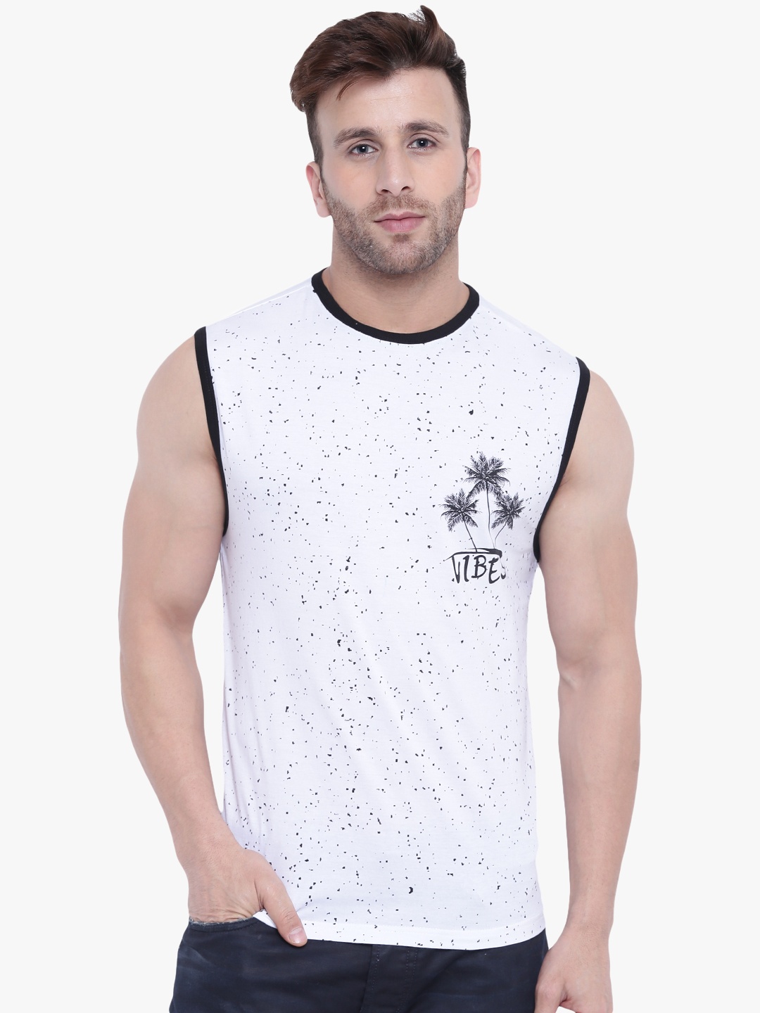 

GRITSTONES Men Black & White Printed Innerwear Vest