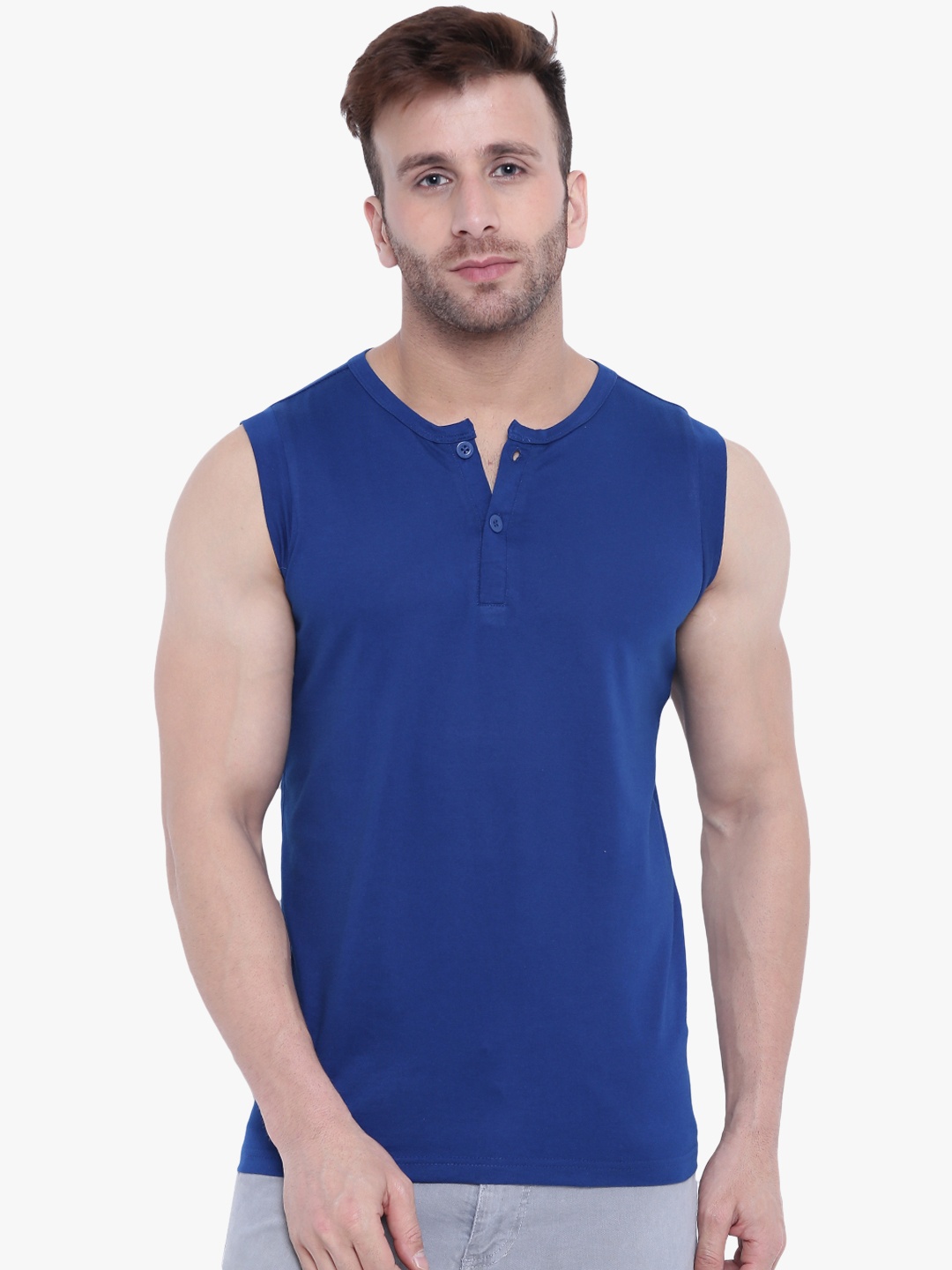 

GRITSTONES Blue Solid Innerwear Vest GSVST720