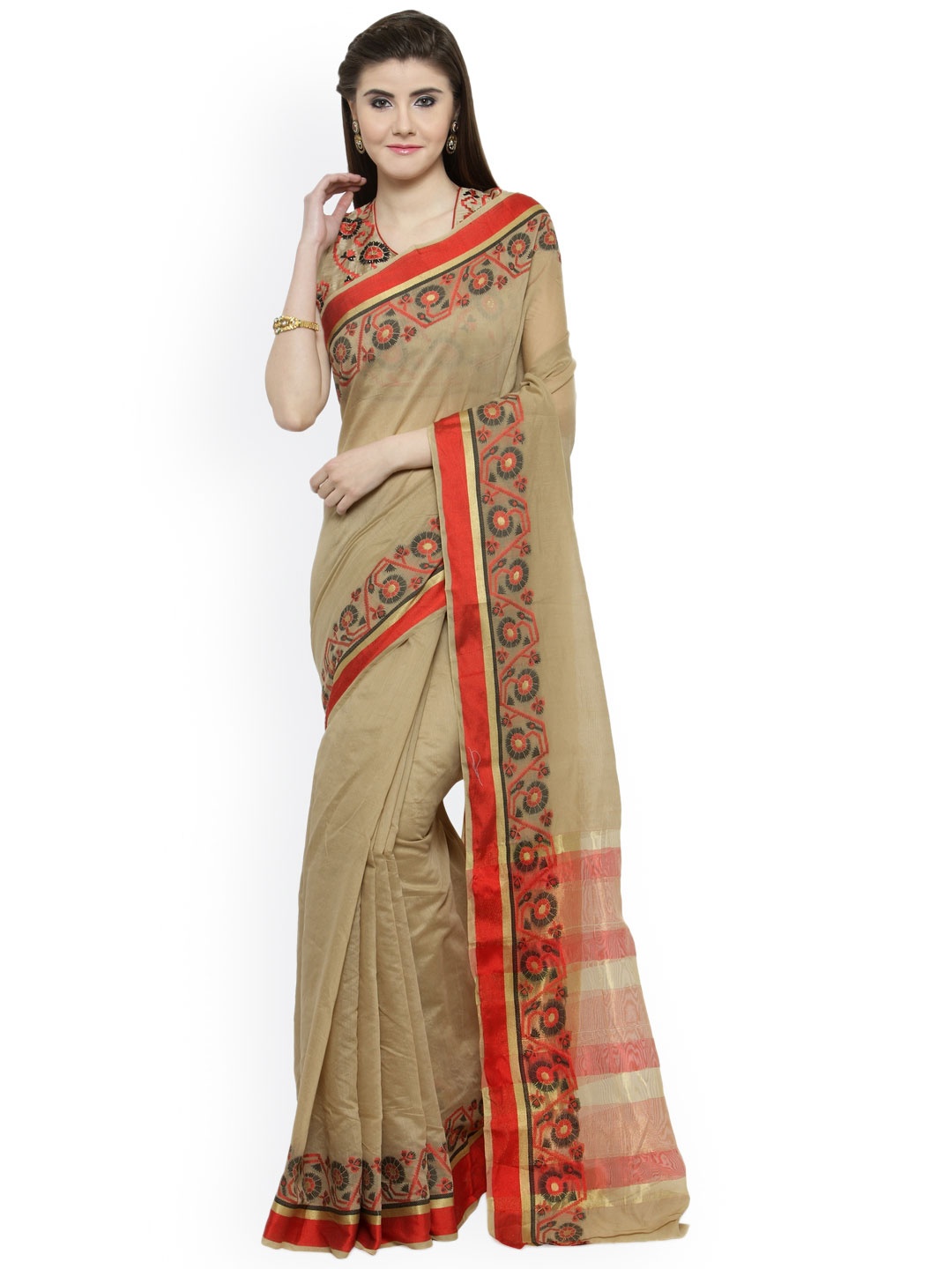 

Shaily Brown Embroidered Pure Cotton Saree