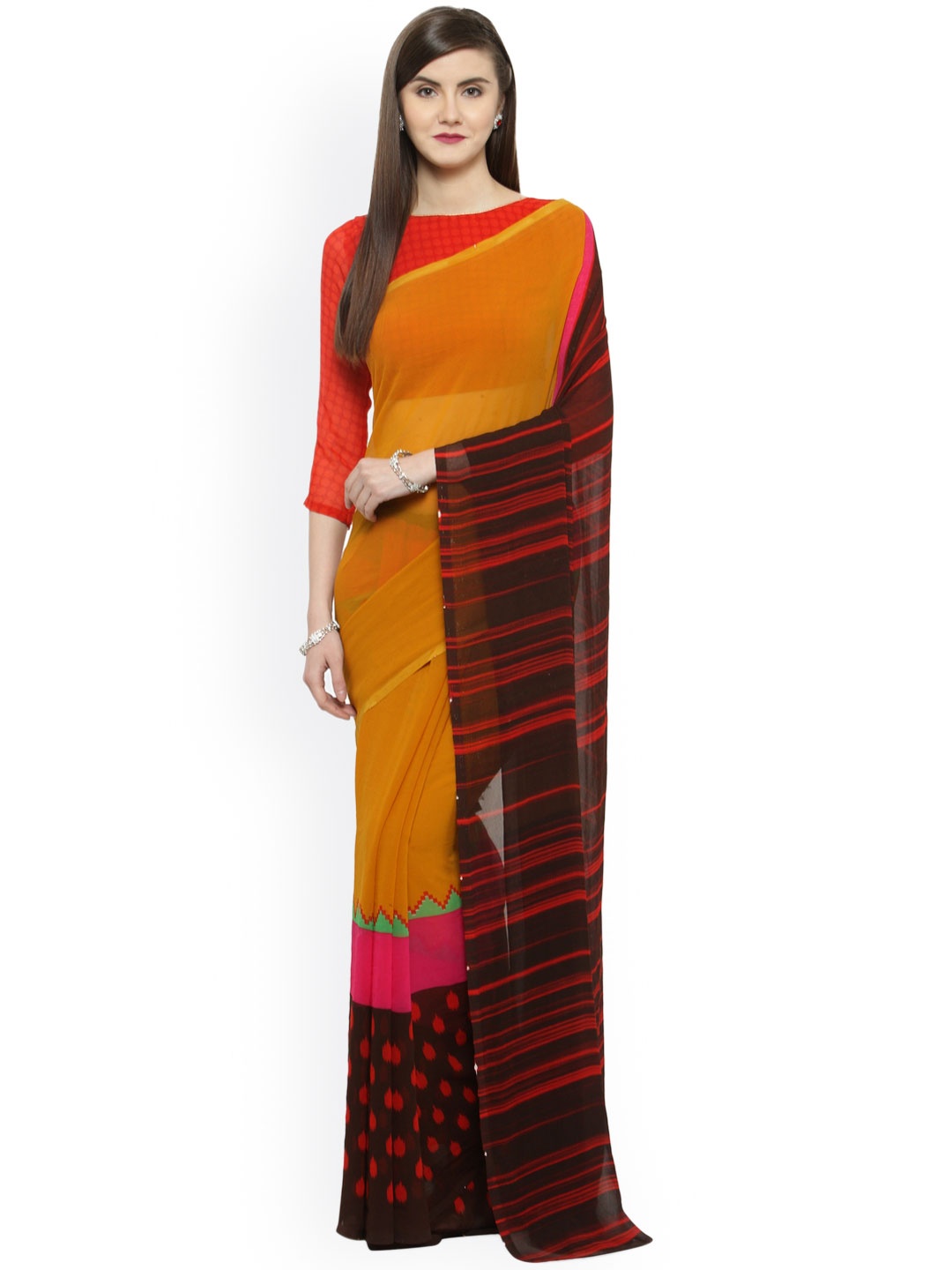 

Shaily Orange Printed Pure Georgette Saree