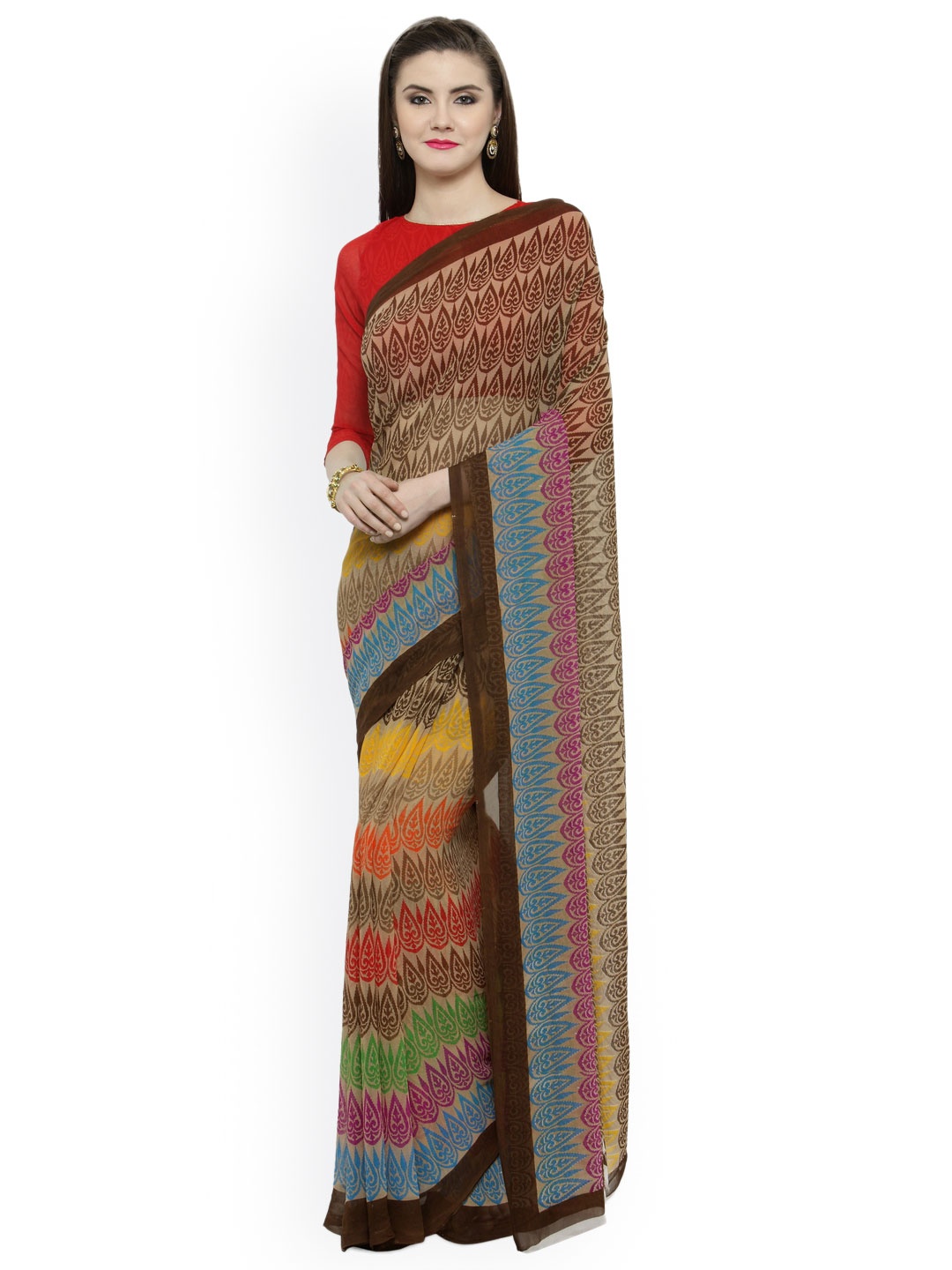 

Shaily Brown Printed Pure Georgette Saree