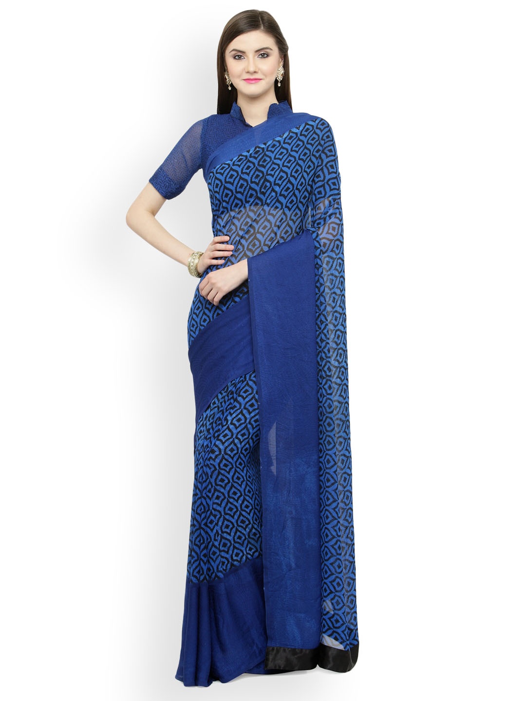 

Shaily Blue Printed Satin Saree