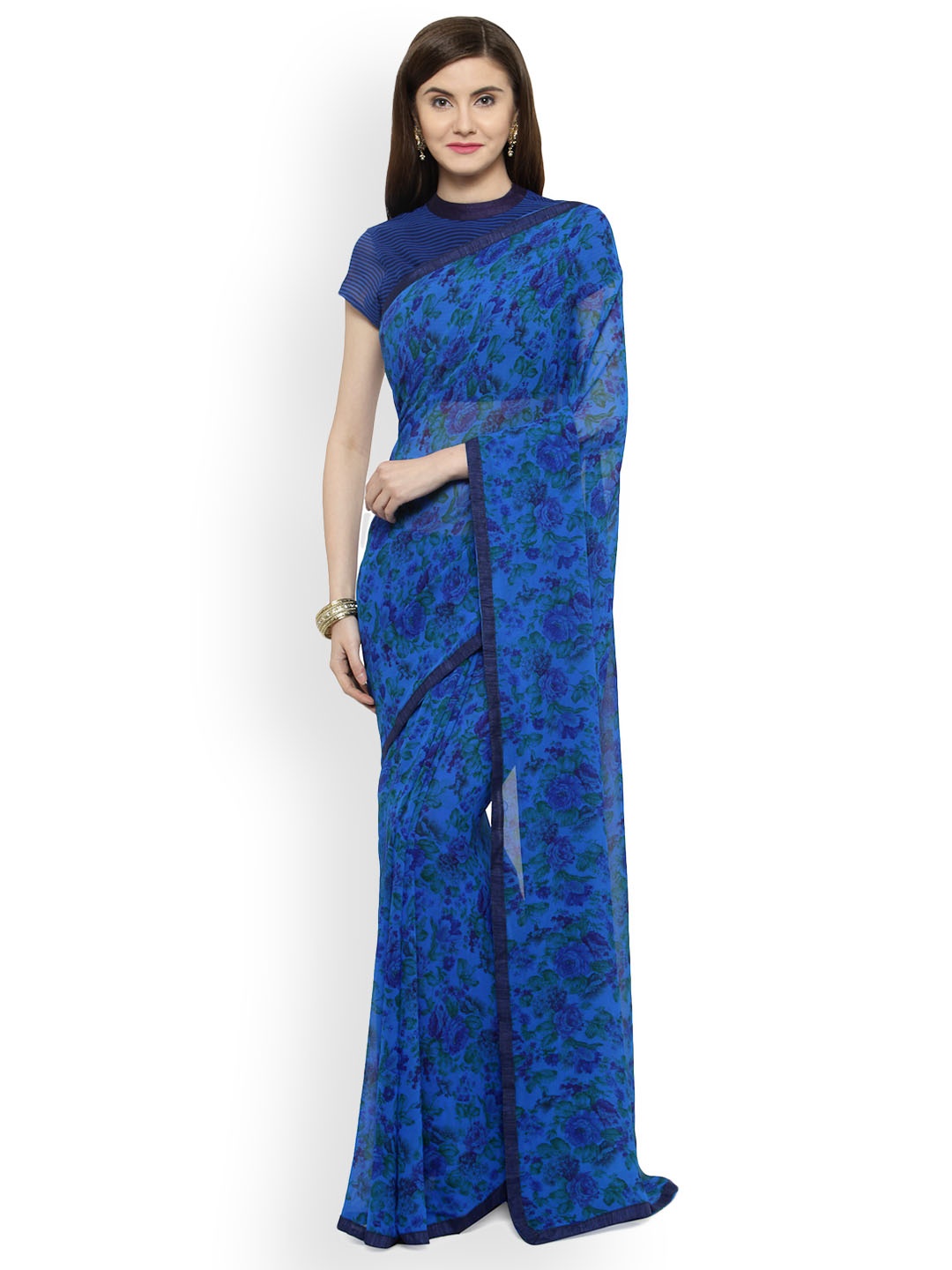 

Shaily Blue Printed Pure Georgette Saree