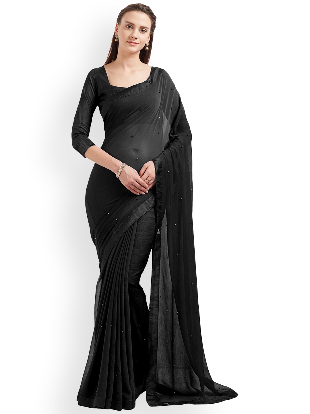 

MIRCHI FASHION Black Solid Poly Chiffon Saree