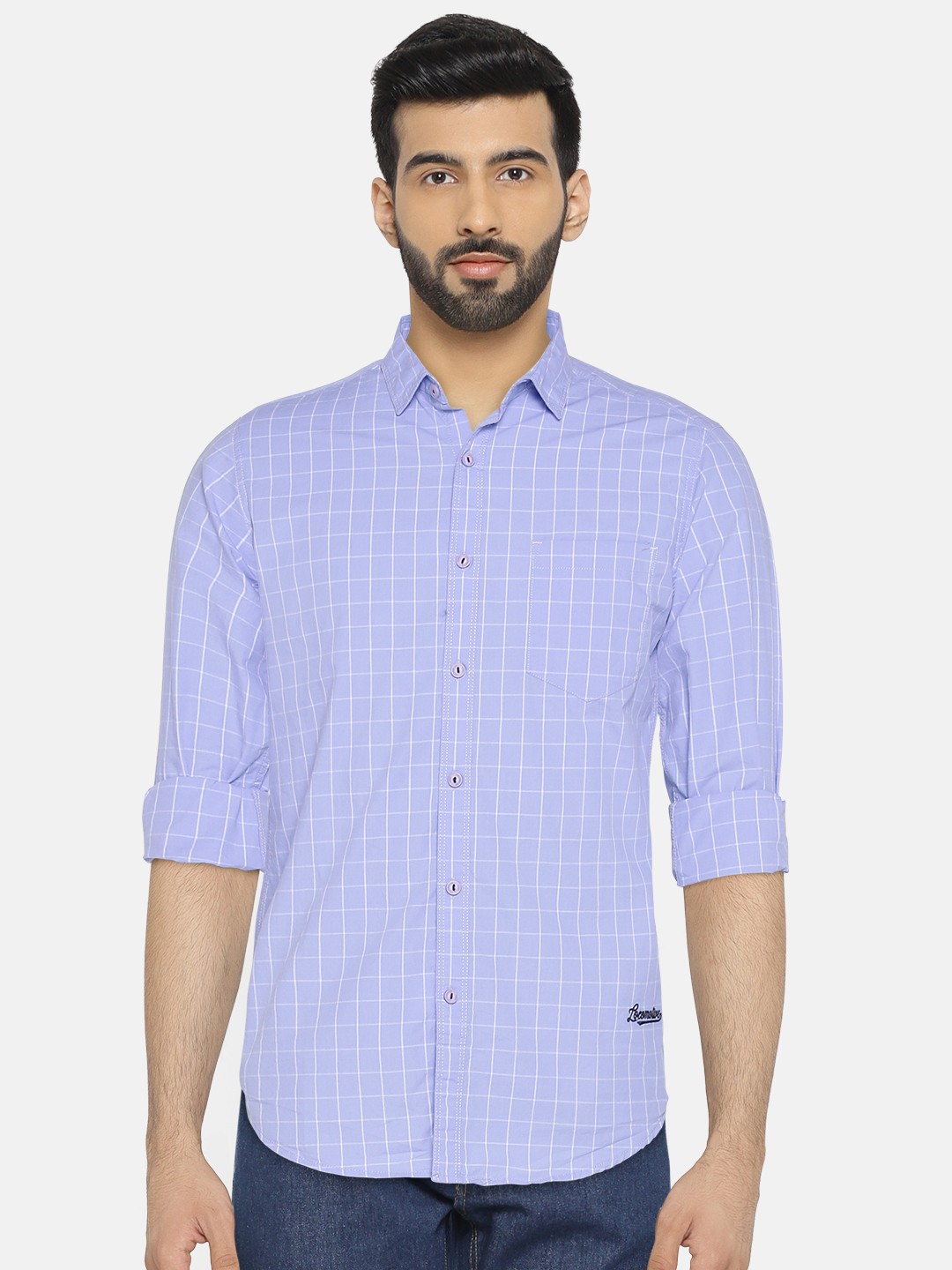 

LOCOMOTIVE Men Blue & White Slim Fit Checked Casual Shirt