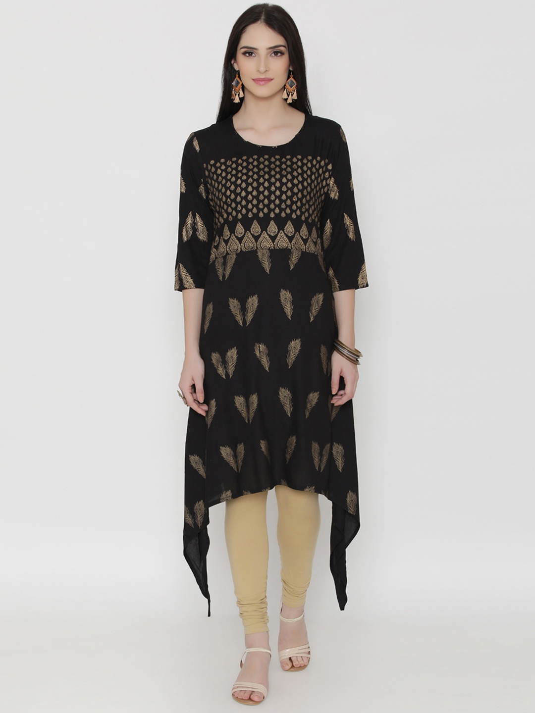 

Shree Women Black Rayon Printed A-Line Kurta