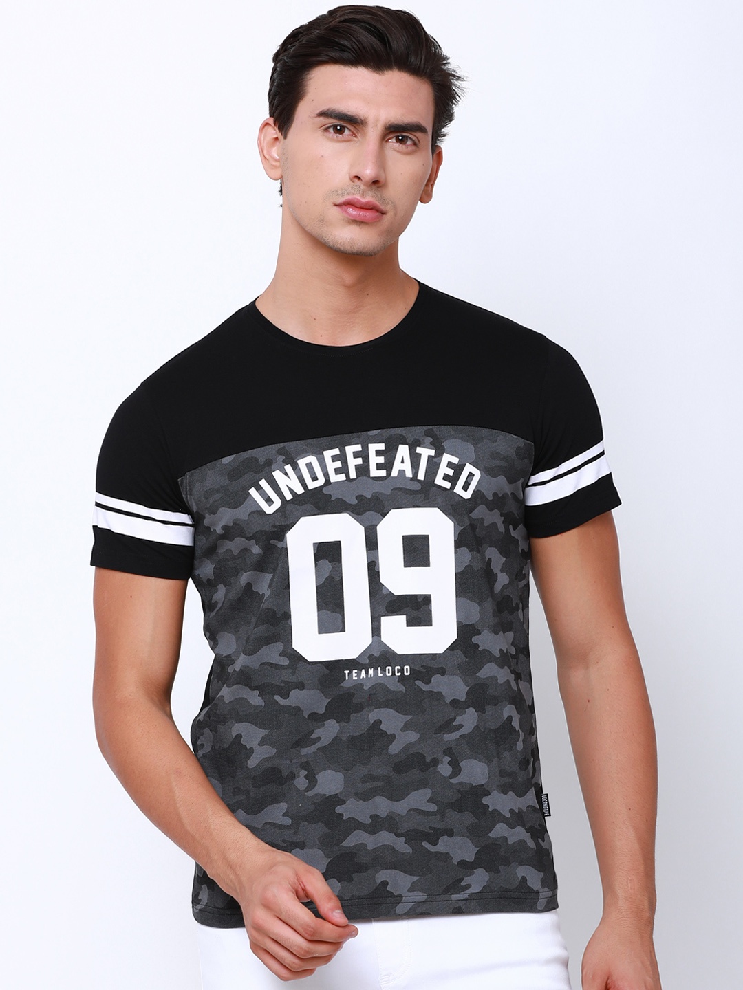 

LOCOMOTIVE Men Black Printed Round Neck T-shirt