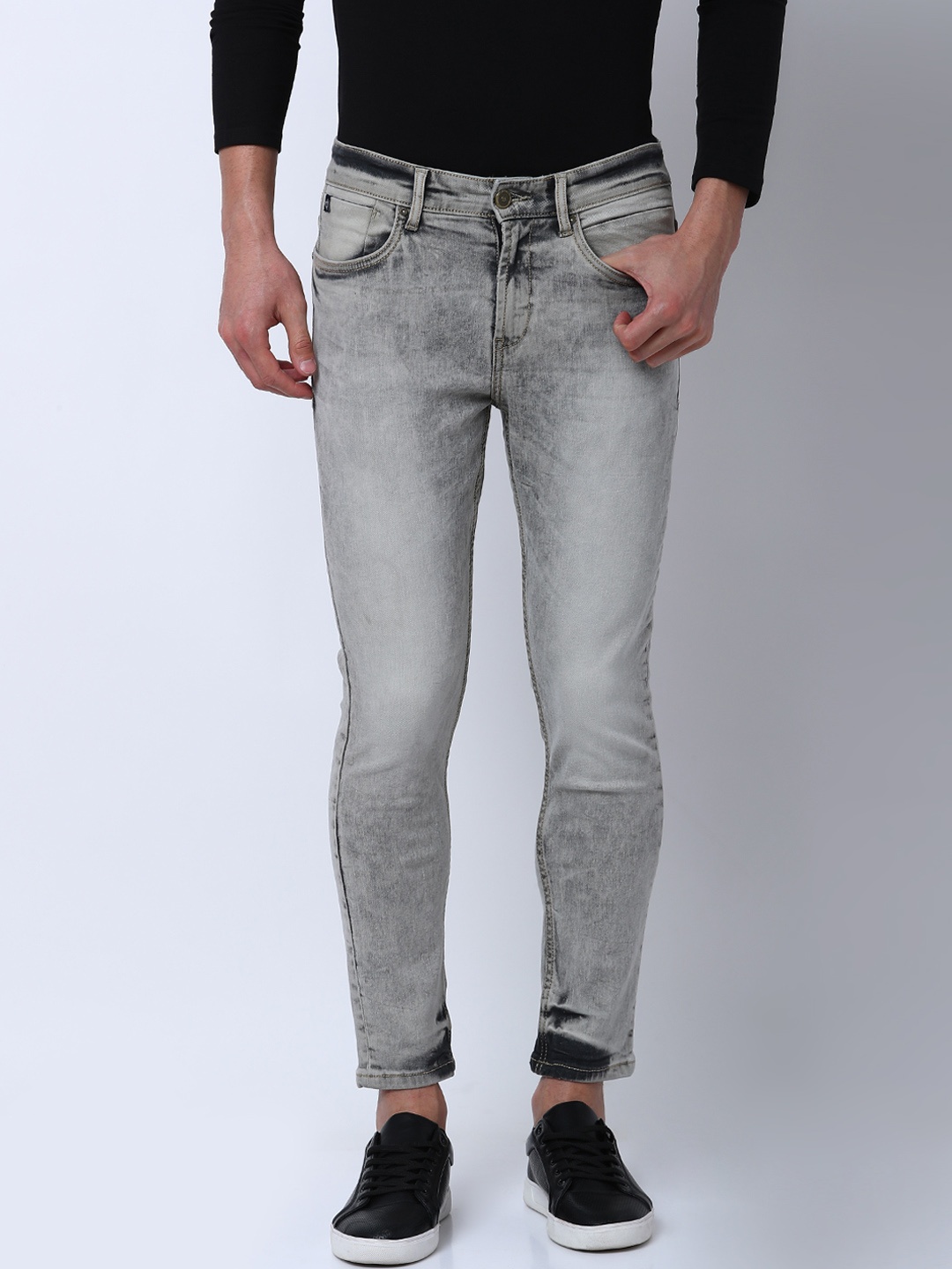 

LOCOMOTIVE Men Grey Tapered Fit Mid-Rise Clean Look Stretchable Jeans