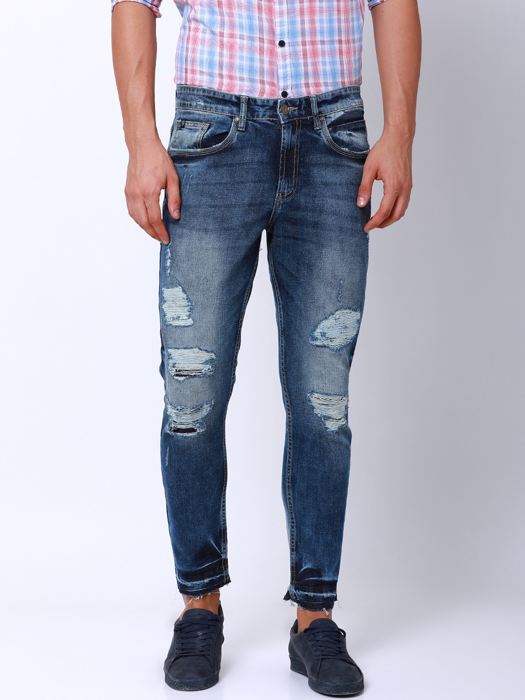 

LOCOMOTIVE Men Blue Tapered Fit Mid-Rise Highly Distressed Stretchable Jeans