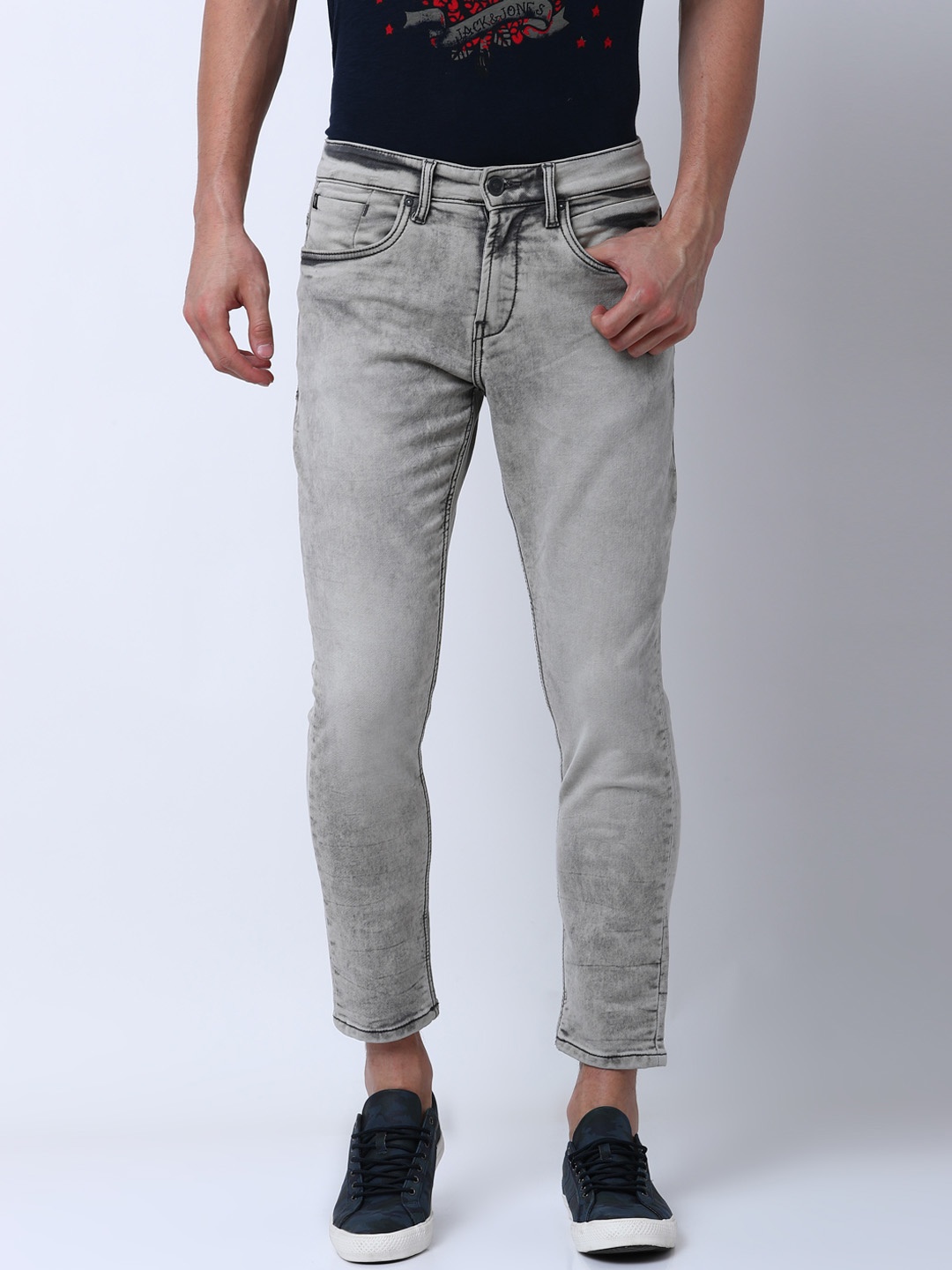 

LOCOMOTIVE Men Grey Tapered Fit Mid-Rise Clean Look Stretchable Jeans