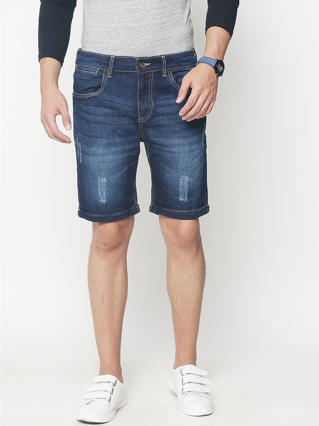 

IVOC Men Blue Washed Slim Fit Denim Shorts