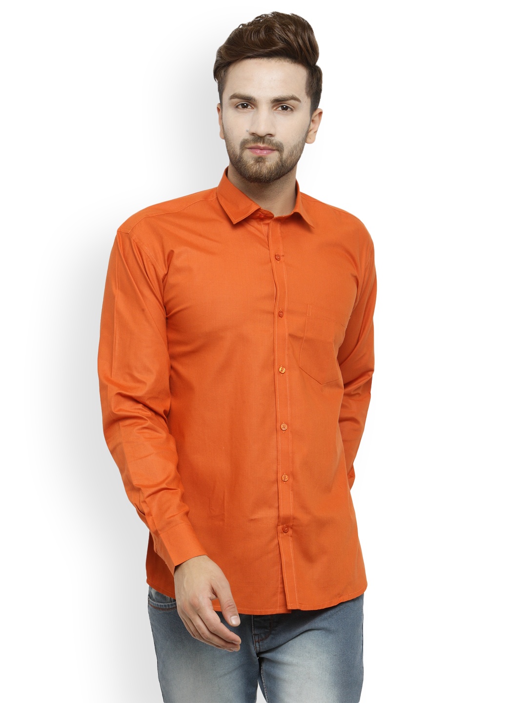 

JAINISH Men Orange Classic Slim Fit Solid Casual Shirt
