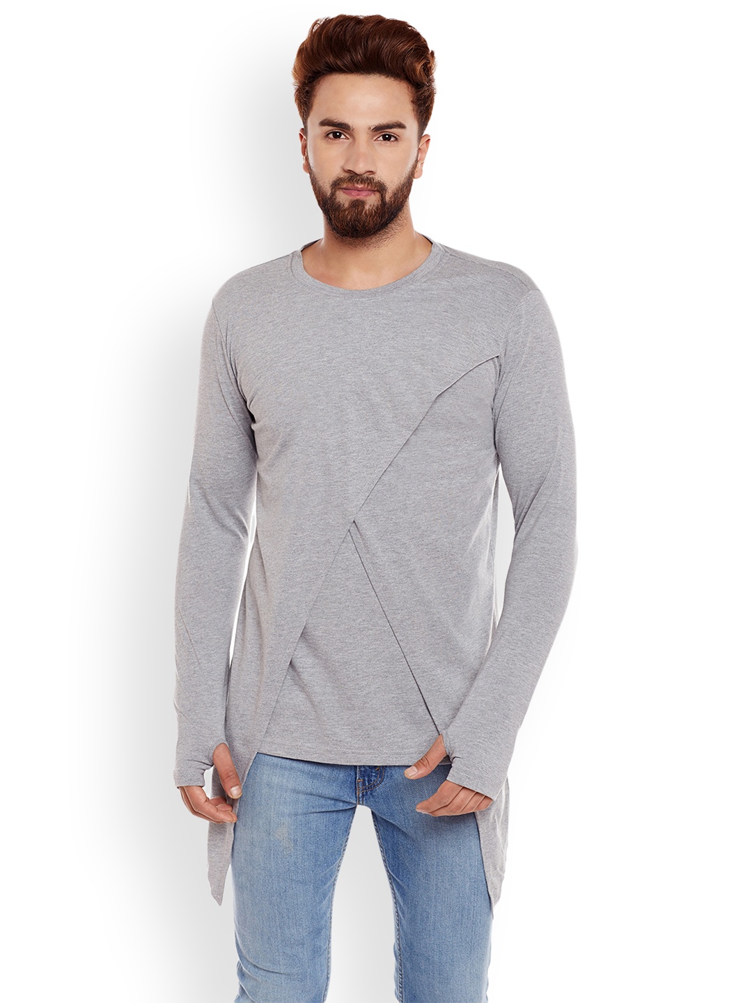 

CHILL WINSTON Men Grey Solid Round Neck T-shirt