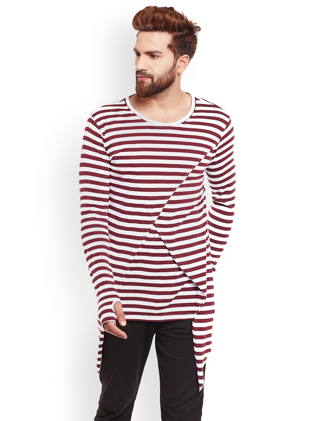 

CHILL WINSTON Men Maroon Striped Round Neck T-shirt