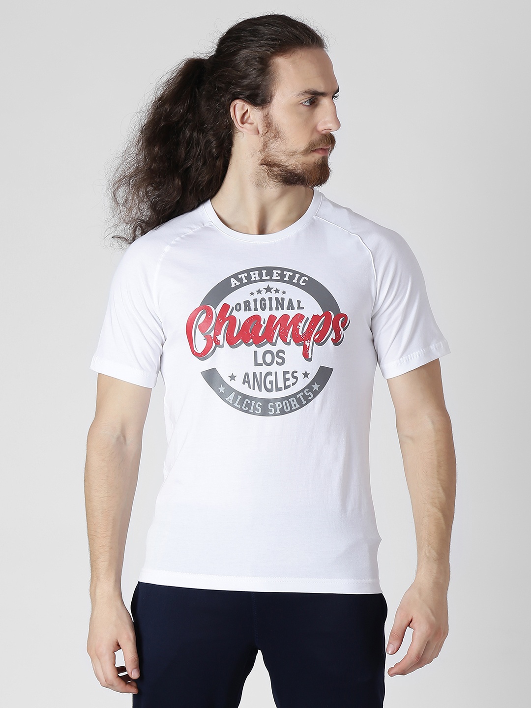 

Alcis Men White Printed Round Neck Slim Fit T-shirt