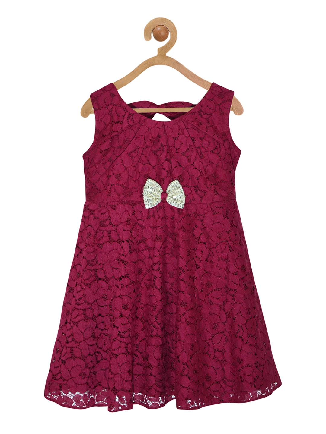 

pspeaches Girls Burgundy Self Design Fit and Flare Dress