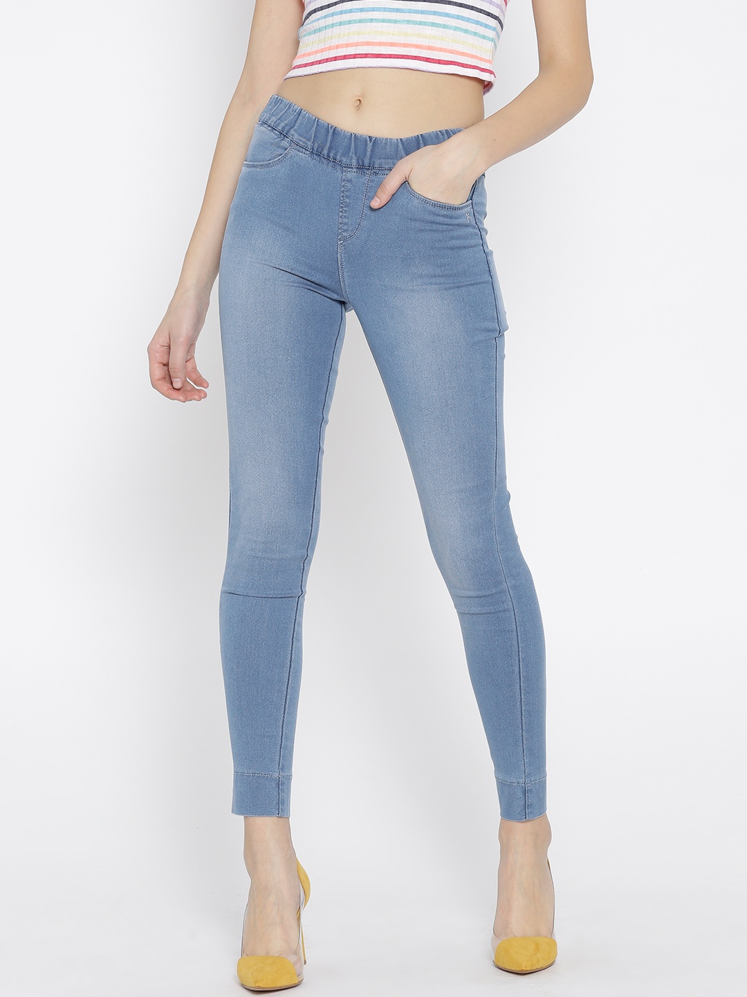 

Xpose Blue Washed Skinny Fit High-Rise Jeggings