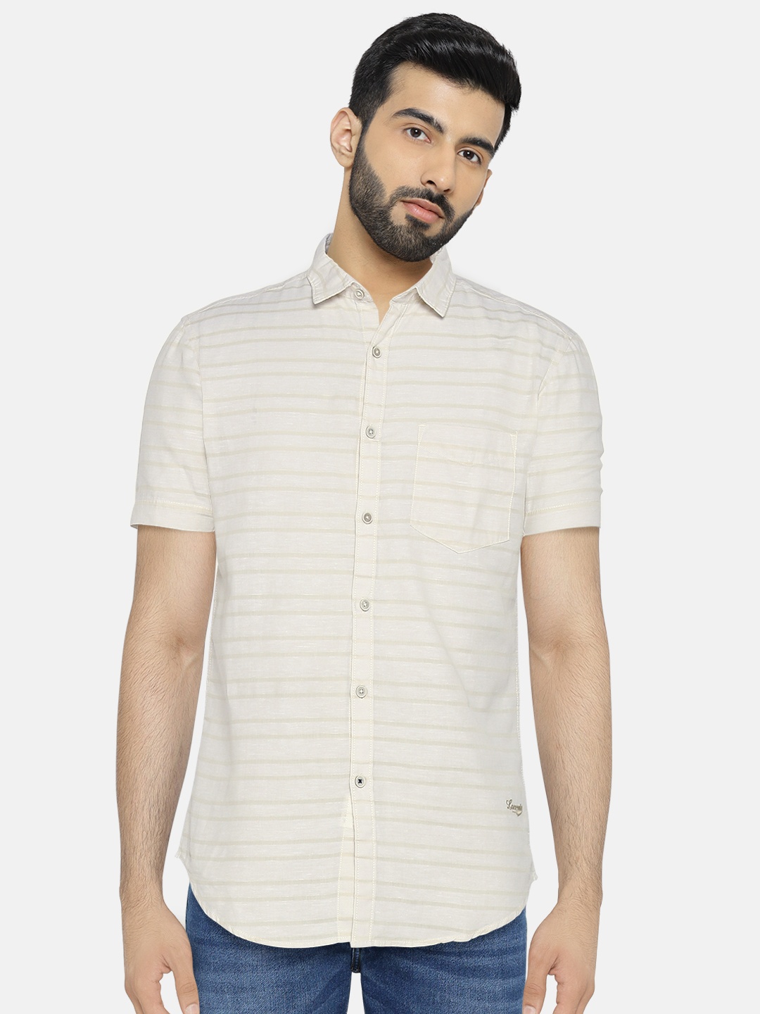 

LOCOMOTIVE Men Off-White & Beige Slim Fit Striped Casual Shirt