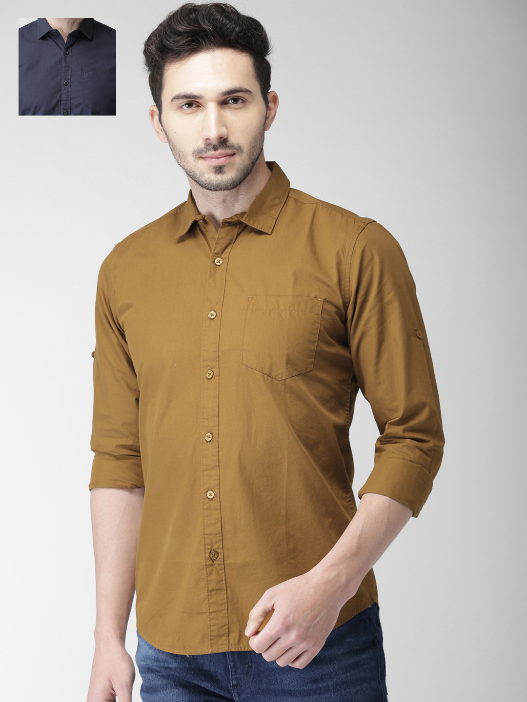 

HIGHLANDER Pack Of 2 Slim Fit Solid Shirt, Navy blue