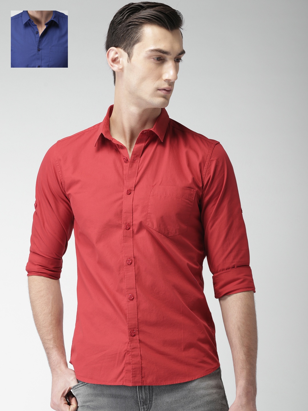 

HIGHLANDER Pack Of 2 Slim Fit Solid Shirt, Red