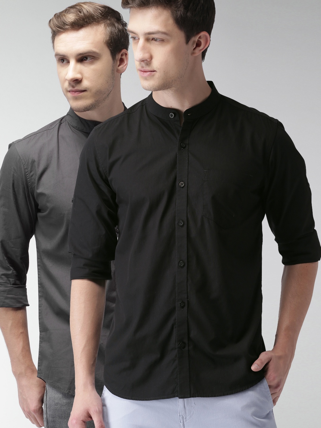 

HIGHLANDER Men Pack of 2 Slim Fit Solid Casual Shirts, Black
