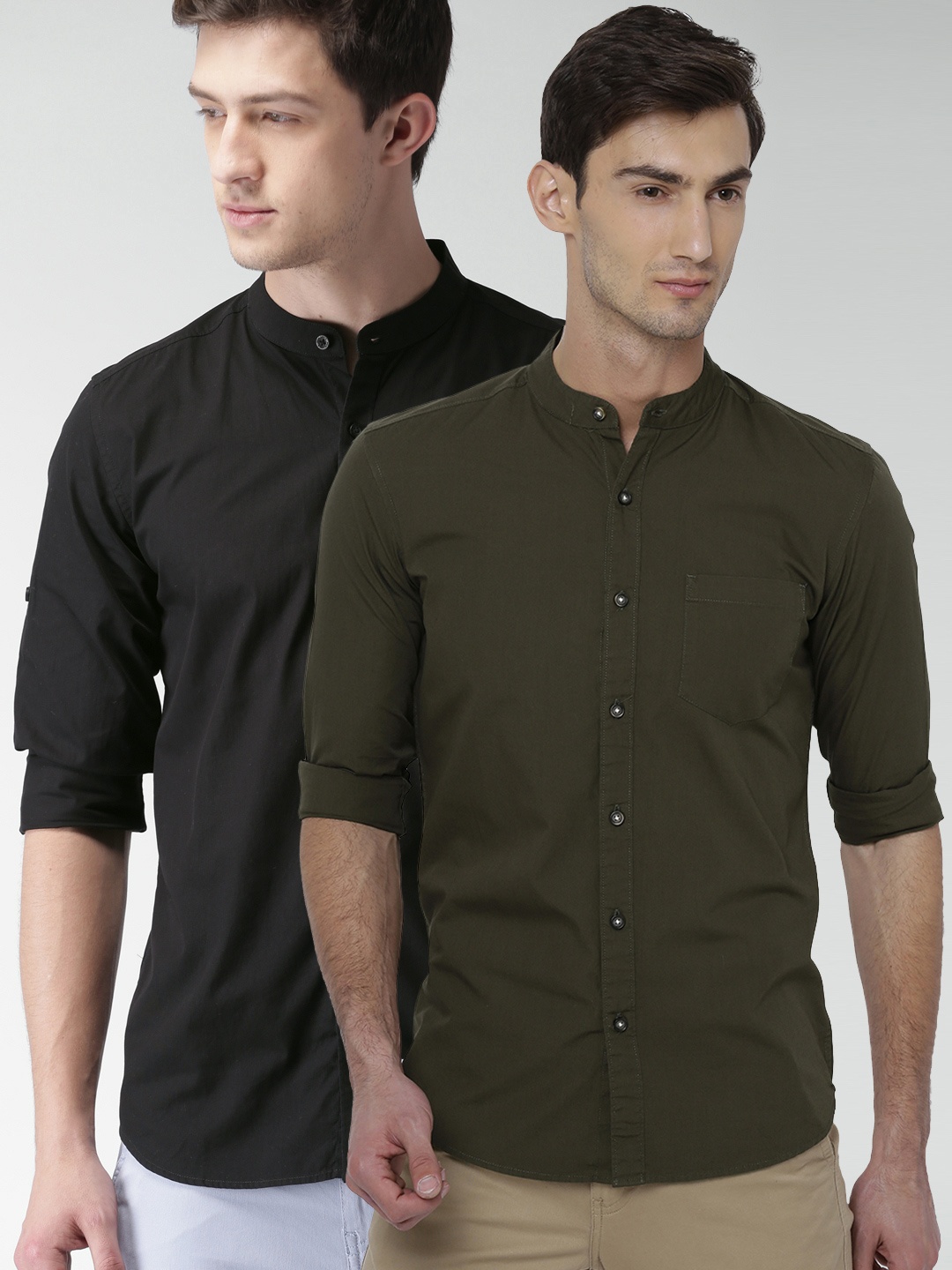 

HIGHLANDER Men Set Of 2 Slim Fit Solid Casual Shirts, Black