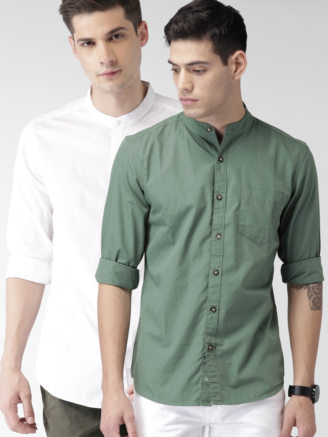 

HIGHLANDER Men Pack Of 2 Solid Shirts, Teal