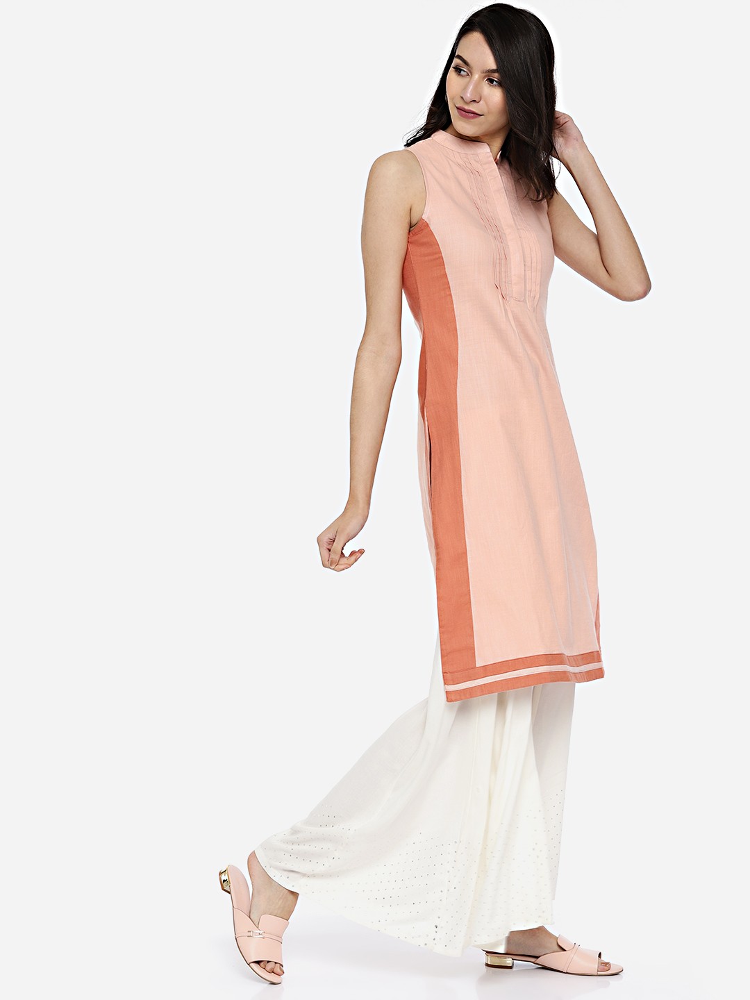 

all about you Women Peach-Coloured Solid Straight Kurta