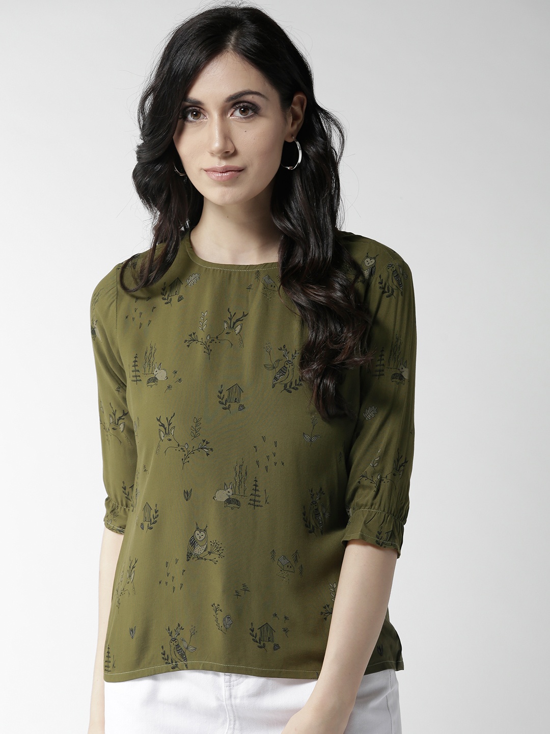 

Style Quotient Women Olive Green Printed Top