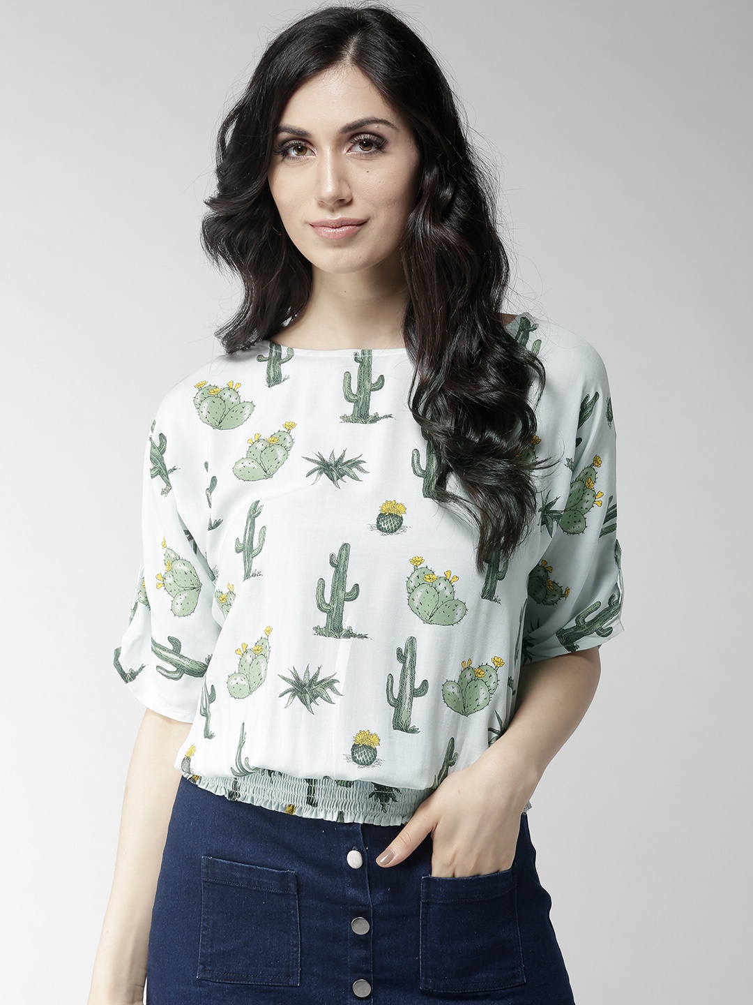 

Style Quotient Women Blue & Green Printed Blouson Top